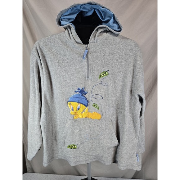 Looney Tunes Mania Other - Vintage Looney Tunes Tweety Bird 1/4 Zip Hoodie Mens L Embroidered Warner Bros